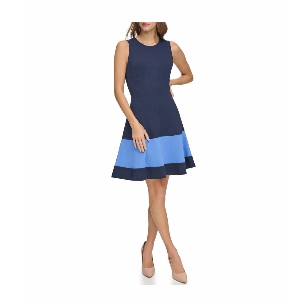 Eliza J Womens Size 4 Navy Blue Colorblock Fit Flare Sleeveless Dress